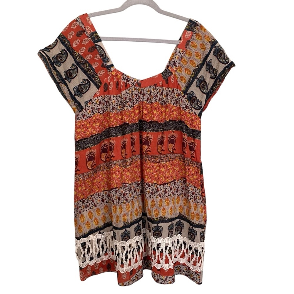 Entro Womens Boho Dress Size Large 100% Cotton Lined Orange Lightweight
